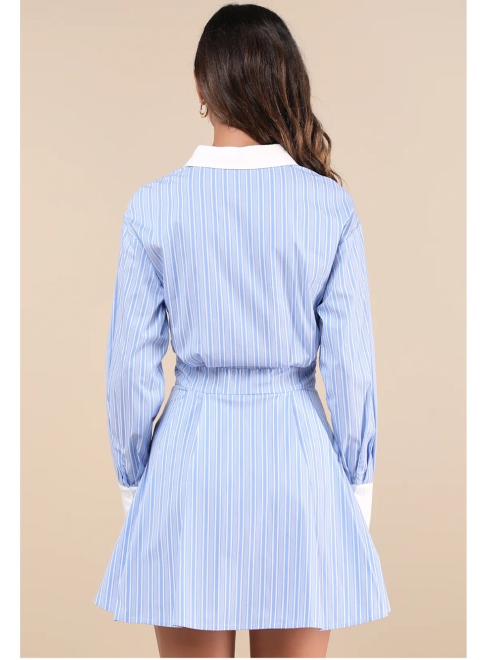 Lulus Suave Confidence Blue/White Striped Collared Button-Front Shirt Mini Dress - Picture 2 of 12